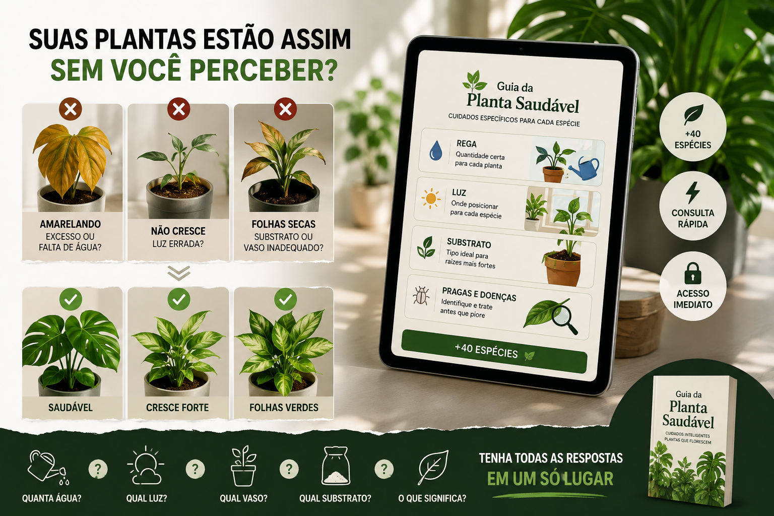 Guia Definitivo por Espécies — mockup do livro e tablet